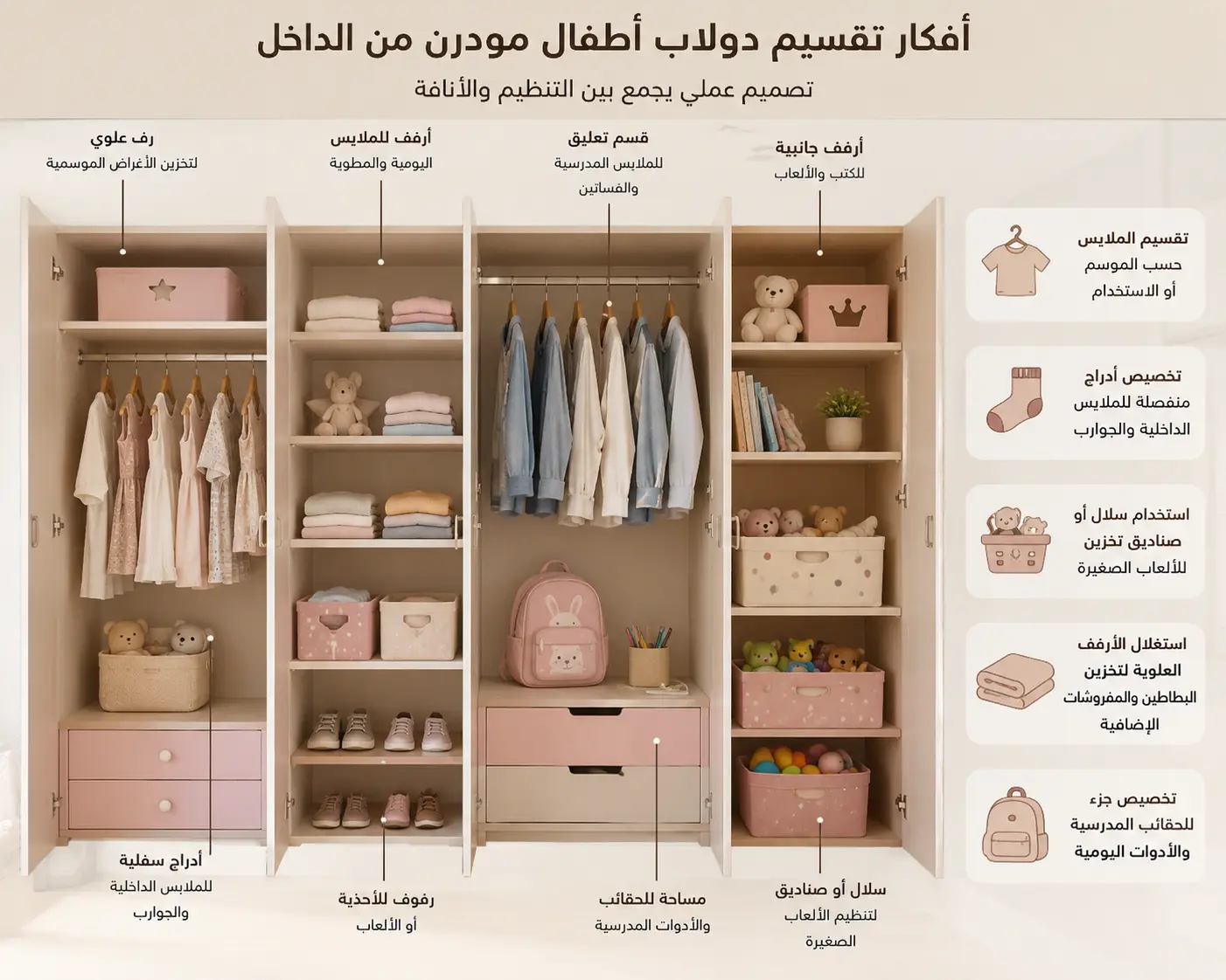 أفكار تقسيم دولاب أطفال مودرن من الداخل بالصور